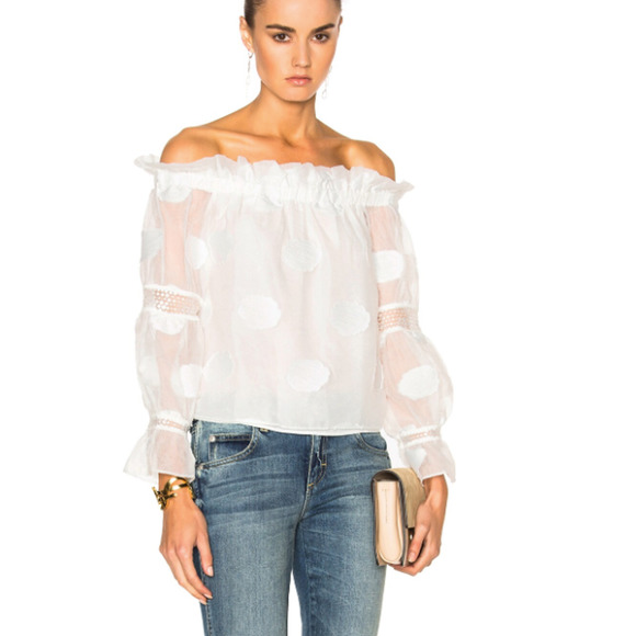 Alexis Ashton Top Sheer Ruffled Off Shoulder in White Size XS NWT - Picture 1 of 7